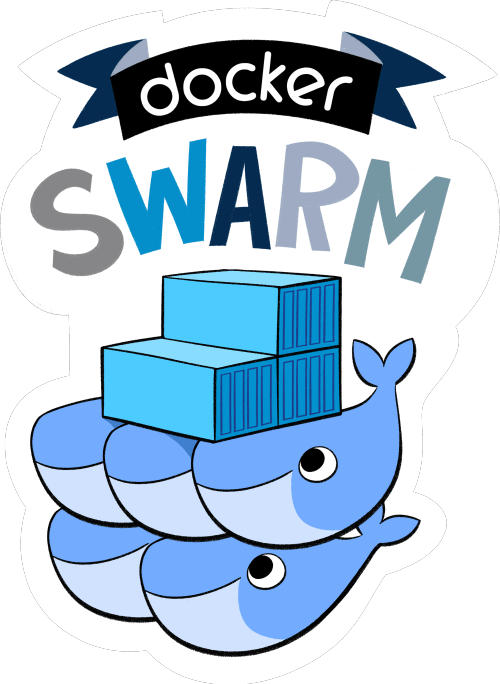 The Docker Swarm logo: Docker whale mascots carrying stacked shipping
containers