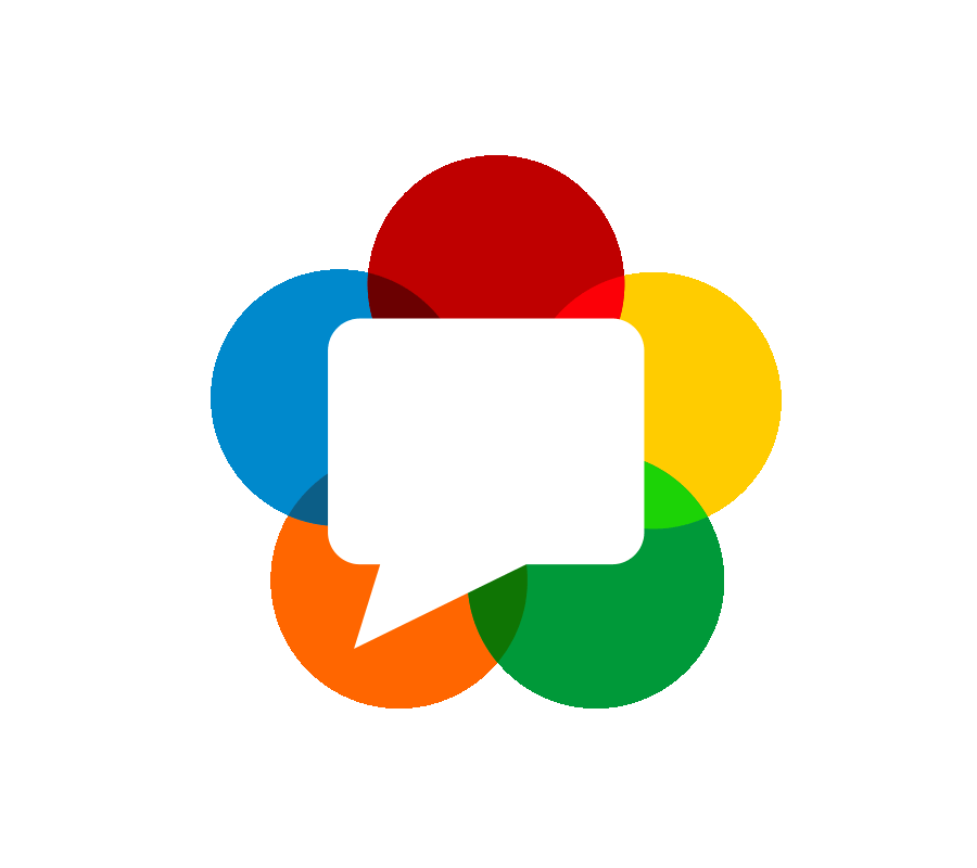 Icon of colored circles arranged in a flower shape with a chat bubble, symbolizing real-time communication.